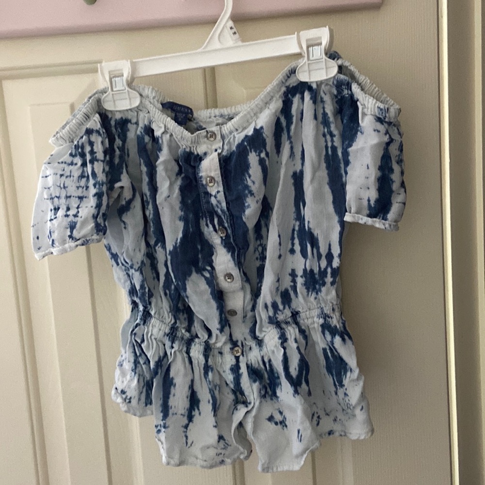 Ruffled Jean off-the-shoulder top